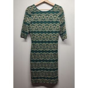 Gianni Bini Mini Dress Women Size M Green Golden Lace Lined Cocktail Party